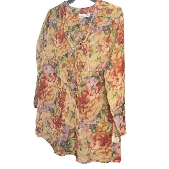 LIZ CLAIBORNE LONG SLV PULL-OVER V-NECK BLOUSE, WOMEN, XL, YELLOW ORANGE PURPLE - Picture 4 of 10